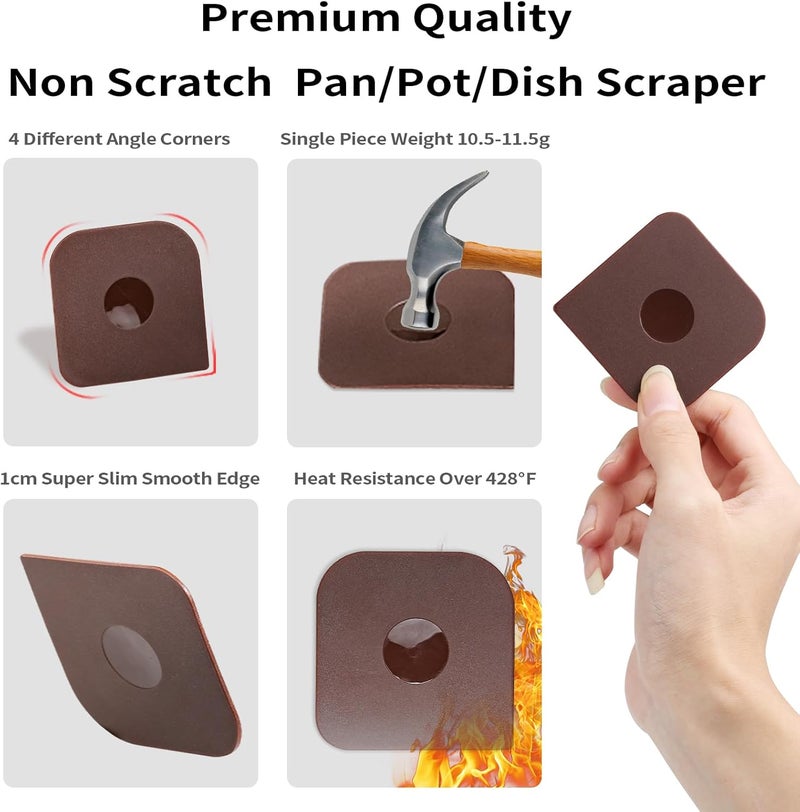 Herda Pan Scraper Dish Scraper Tool Set, 5 Pack Plastic Pan Scraper Pot Scraper Food Scraper Nylon Non-Scratch Scraper, Polycarbonat Skillet Scraper Cleaner for Cleaning Grease Burnt Food, Kitchen Scraper - Image 4